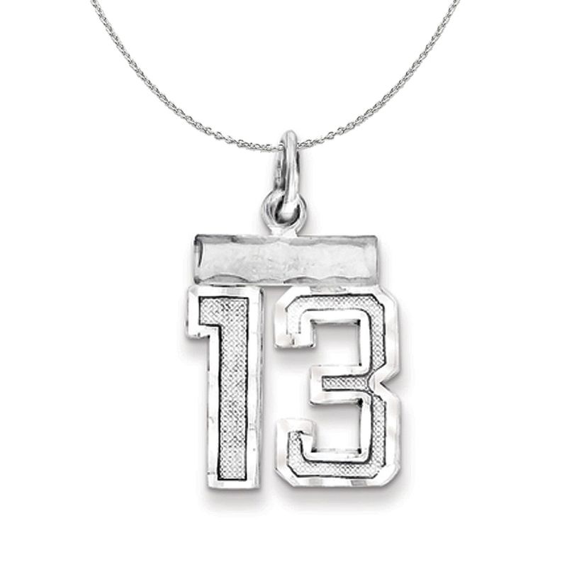Silver, Varsity Collection, Small D/C Number 13 Necklace - 20 In